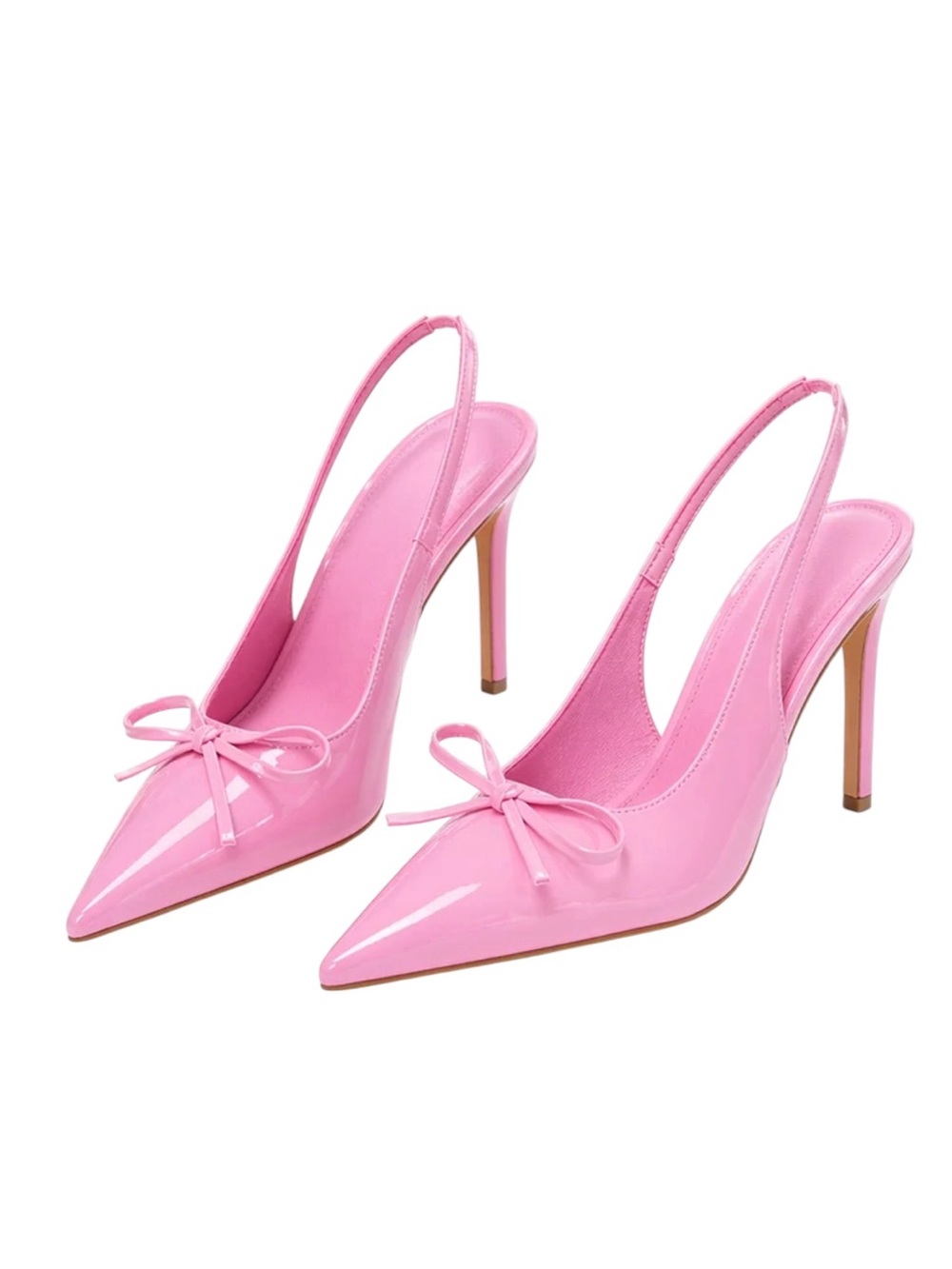 Pink Patent Slingback Pointed-Toe Pumps with Bow
